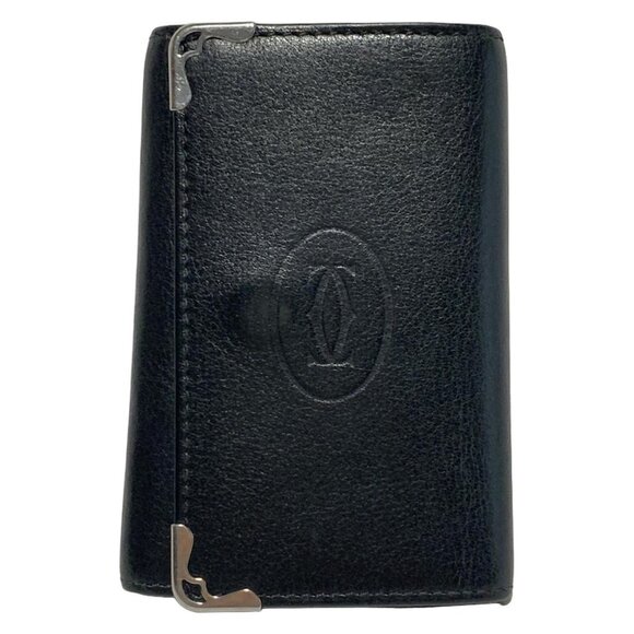 Auth Cartier Cabochon - Black Silver Leather Hardware Key Case - Picture 2 of 6